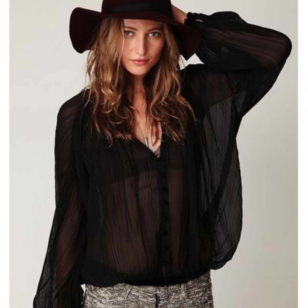 Free People Sheer Velvet Pleated Top M